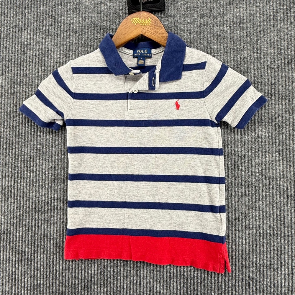 Polo Ralph Lauren Polo Shirt Kids Size 5 Gray Navy Excellent Striped Colorblock